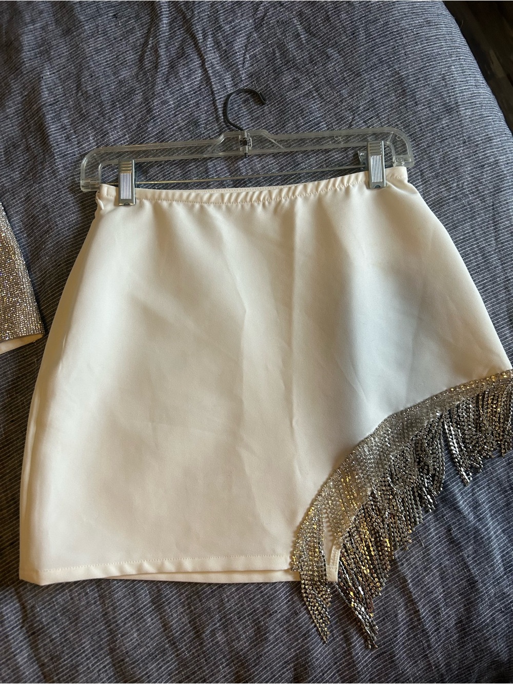 12th tribe White Mini Skirt with Silver Chain Fringe.